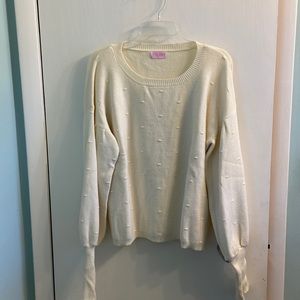 Pink Lily Cream Knit Balloon Sleeve Sweater